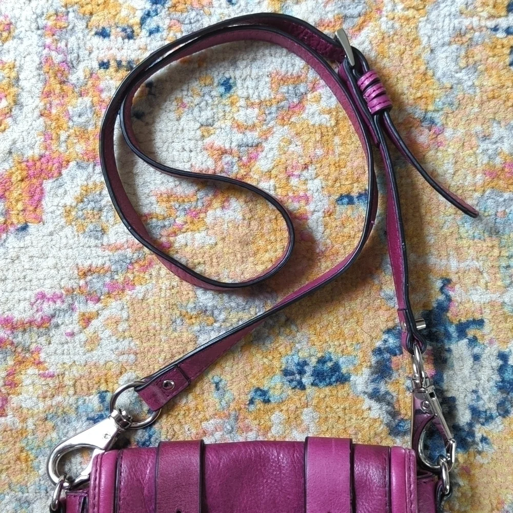 She + Lo Unchartered Leather Mini Crossbody Saddle Bag Plum Purple - Picture 3 of 16